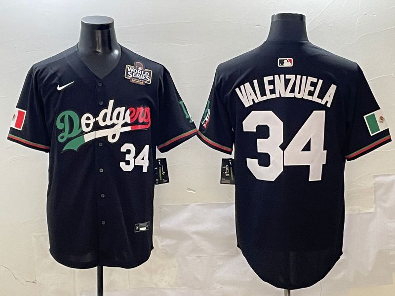 Men Los Angeles Dodgers #34 Valenzuela Black Mexico 2025 Nike MLB Jersey style 3